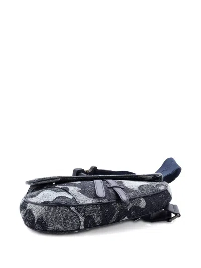 Pre-owned Dior Peter Doig Saddle Bag Printed Denim And Leather Crossbody Bag In Blue