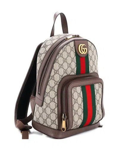Pre-owned Gucci Ophidia Gg Coated Canvas And Leather Small Backpack In Brown