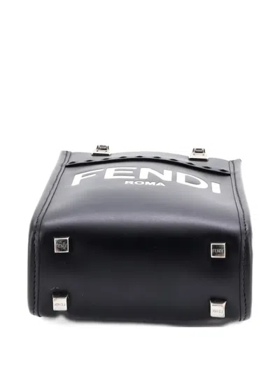 Pre-owned Fendi Sunshine Shopper Tote Leather Mini Crossbody Bag In Black