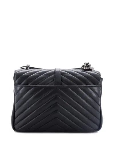 Pre-owned Saint Laurent Classic Monogram College Bag Matelasse Chevron Leather Medium Crossbody Bag In Black