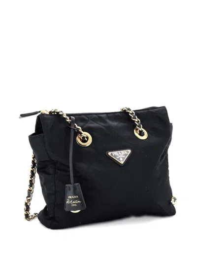 Pre-owned Prada Re-edition 1995 Chain Quilted Re-nylon Small Tote Bag In Black