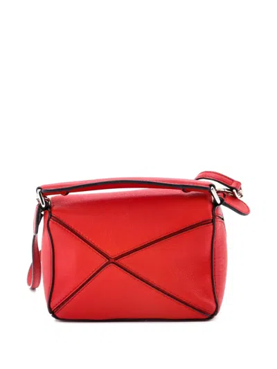 Pre-owned Loewe Puzzle Bag Leather Mini Crossbody Bag In Red