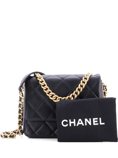 Pre-owned Chanel Side Note Flap Bag Quilted Lambskin Small Crossbody Bag In Black