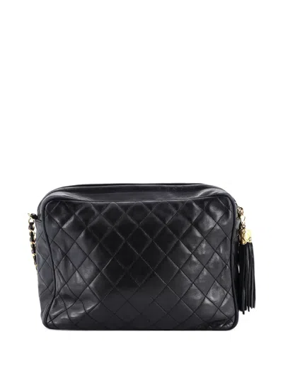 Pre-owned Chanel Front Pocket Camera Bag Quilted Lambskin Medium Shoulder Bag In Black