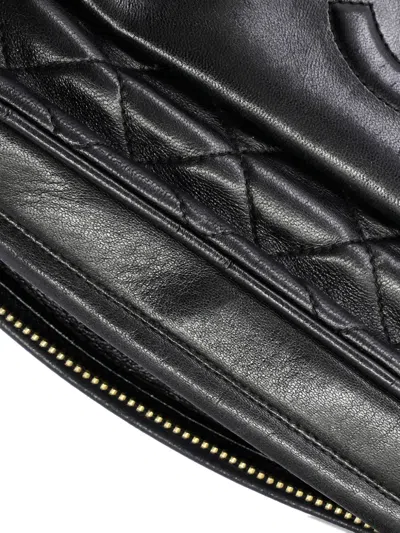 Pre-owned Chanel Front Pocket Camera Bag Quilted Lambskin Medium Shoulder Bag In Black