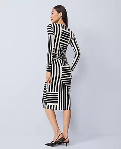 Ann Taylor Geo Ruched Knit Midi Dress In Black