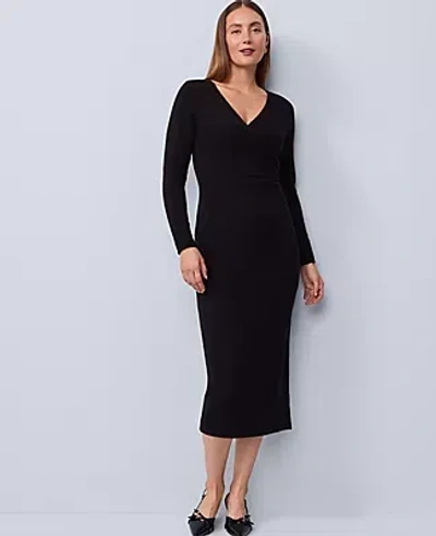 Ann Taylor Petite Wrap Sweater Sheath Dress In Black