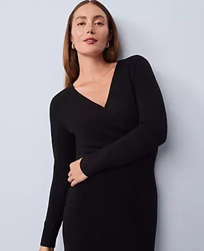 Ann Taylor Petite Wrap Sweater Sheath Dress In Black