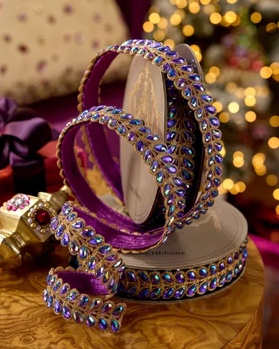 D. Stevens Jewel Aurora Borealis Honey Locust Leaves Christmas Ribbon