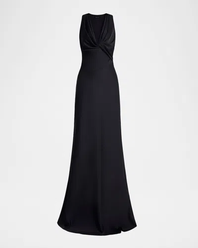 Bcbgmaxazria Twisted Cowl-neck Halter Gown In Black