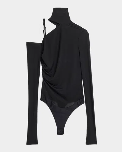 Versace Jeans Couture Cut-out Jersey Turtleneck Bodysuit In Black