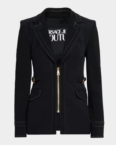 Versace Jeans Couture Zip-front Denim Buckle Jacket In Black