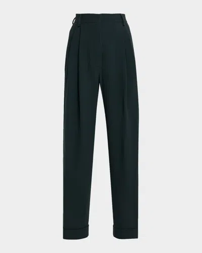 Dries Van Noten Partan Pleated Straight-leg Ankle Pants In Green