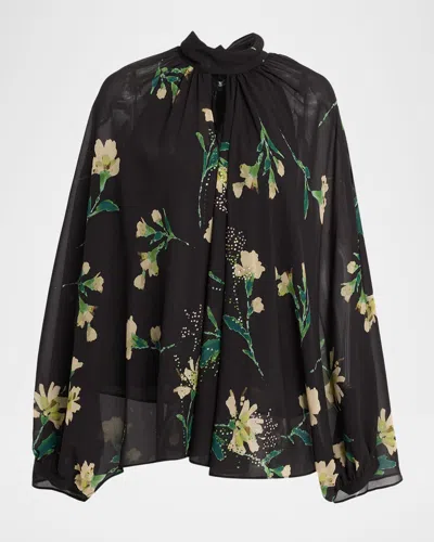 Ungaro Alana Embellished Floral-print Blouse In Black