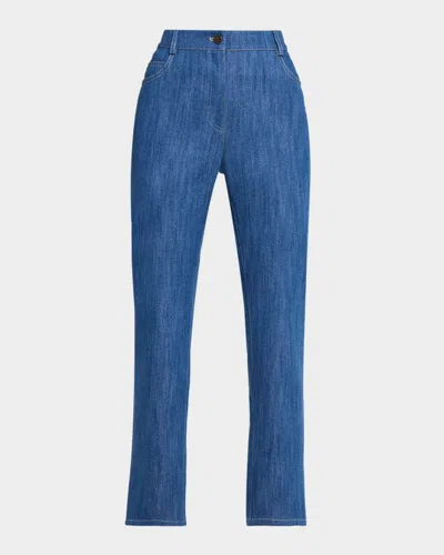 Akris Punto Maru Straight-leg Stretch Denim Pants In Blue