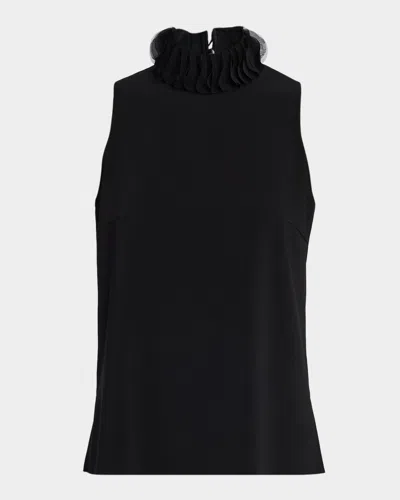 Akris Punto Sculptural Ruffle-neck Blouse In Black