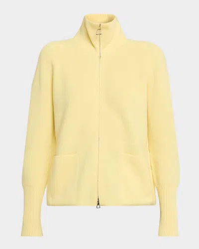 Akris Cashmere Pique Knit Cardigan Sweater In Yellow