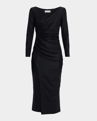 Chiara Boni La Petite Robe Yono Ruched Shimmer Bodycon Midi Dress In Black