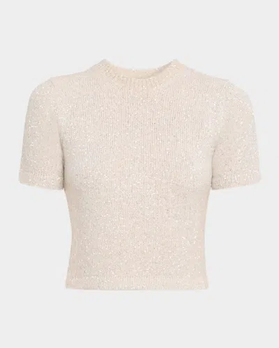Erdem Cropped Sequined T-shirt In Neutral
