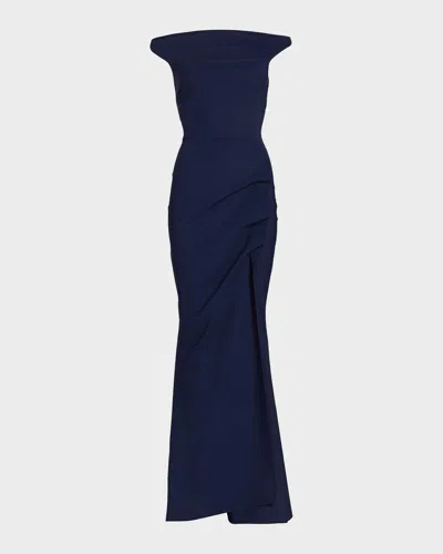 Chiara Boni La Petite Robe Cutout Off-shoulder Column Gown In Blue
