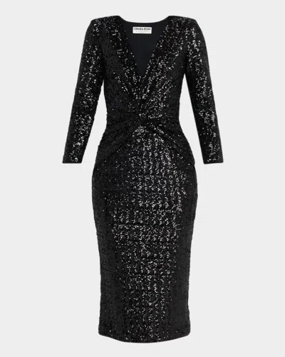 Chiara Boni La Petite Robe Jarra Twist-front Sequin Midi Sheath Dress In Black