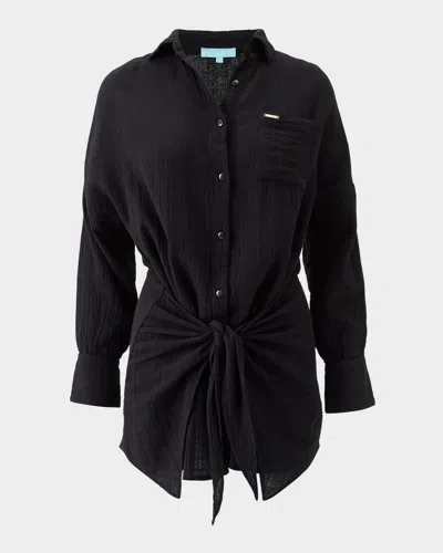 Melissa Odabash Sara Gauze Wrap Mini Shirtdress In Black