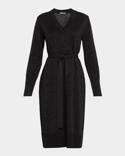 Kobi Halperin Russel Belted V-neck Sweater Dress In Black
