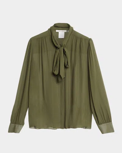 Alice And Olivia Thayer Tie-neck Sheer Blouse In Green