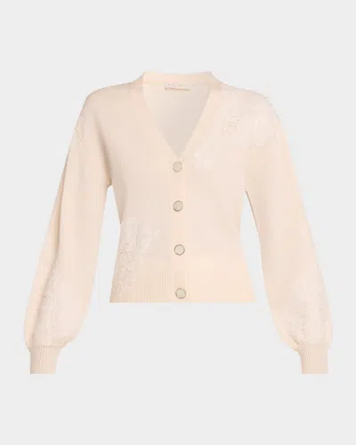 Ramy Brook Perry Lace Applique Wool-cashmere Cardigan In Neutral