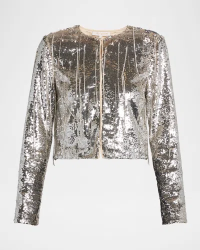 Ramy Brook Sapphire Cropped Sequin Jacket In White
