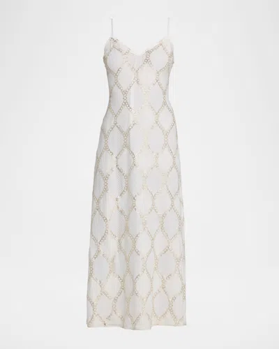 Ramy Brook Lynn Sleeveless Metallic Lace Midi Dress In White