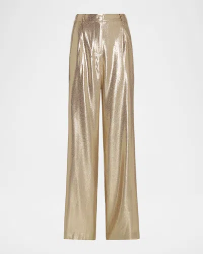 Ramy Brook Izzy Silk Lame Wide-leg Pants In Gold