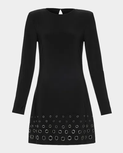 Ramy Brook Dorinda Jersey Embellished Long Sleeve Mini Dress In Black