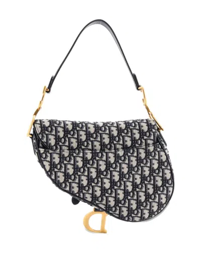 Pre-owned Dior Saddle Handbag Oblique Canvas Medium Shoulder Bag In Blue