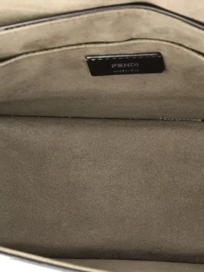 Pre-owned Fendi Kan I F Leather Medium Shoulder Bag In Gray