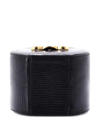 Pre-owned Celine Round Box Bag Lizard Satchel In Black