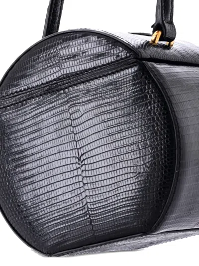 Pre-owned Celine Round Box Bag Lizard Satchel In Black