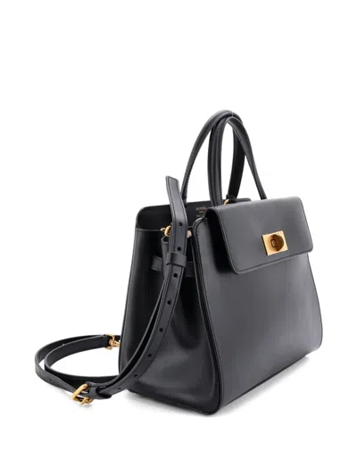 Pre-owned Balenciaga Money Top Handle Tote Bag Leather Small Satchel In Black