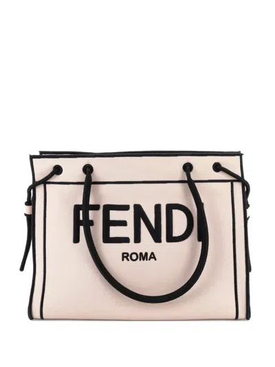 Pre-owned Fendi Roma Shopper Canvas Small Tote Bag In Black
