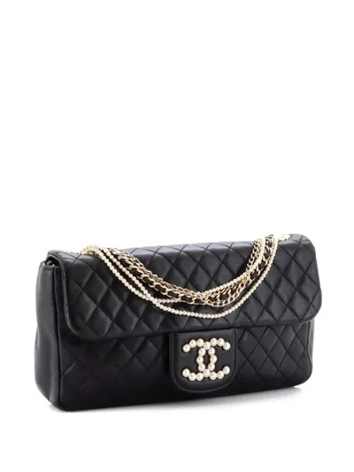 Pre-owned Chanel Westminster Pearl Chain Flap Bag Quilted Lambskin Medium Shoulder Bag In Black