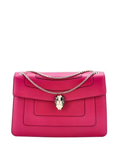 Pre-owned Bvlgari Serpenti Forever Leather Medium Shoulder Bag In Pink