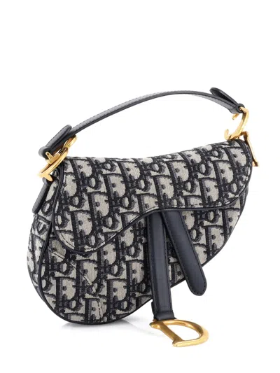 Pre-owned Dior Saddle Handbag Oblique Canvas Mini Shoulder Bag In Blue