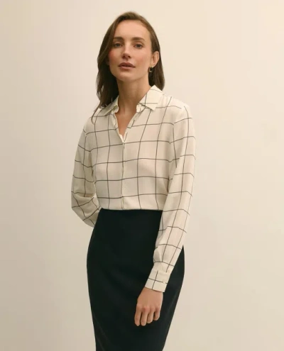 Brooks Brothers Relaxed Silk Windowpane Blouse In White