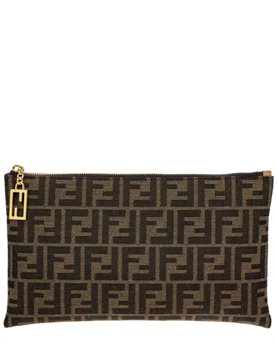 Fendi Women Medium Baguette Flat Pouch In Brown Ff Jacquard Fabric In Brown