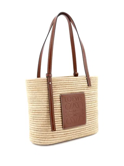 Pre-owned Loewe Square Basket Woven Raffia Small Tote Bag In Brown