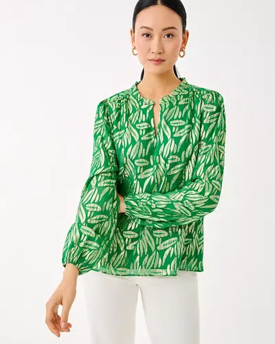 Lilly Pulitzer Giana Long Sleeve Silk Top In Green