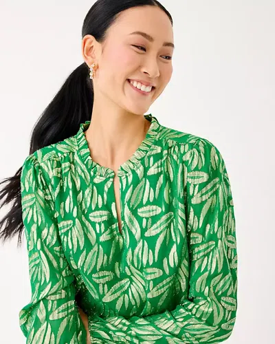 Lilly Pulitzer Giana Long Sleeve Silk Top In Green