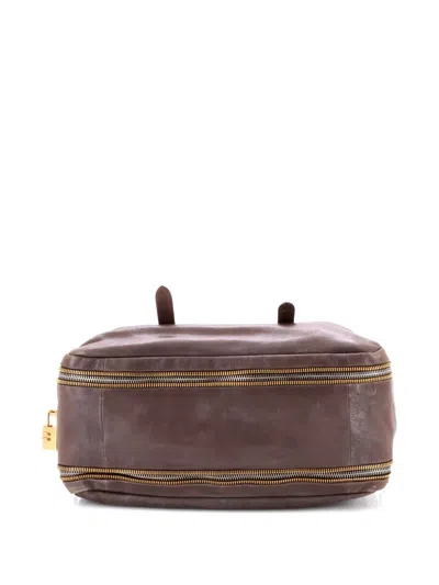 Pre-owned Prada Lock Plate Zippers Glace Calf Large Satchel In Brown