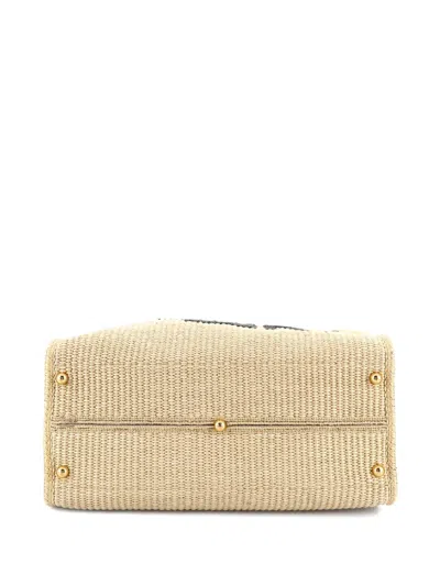 Pre-owned Fendi Sunshine Shopper Woven Raffia Medium Tote Bag In Neutral