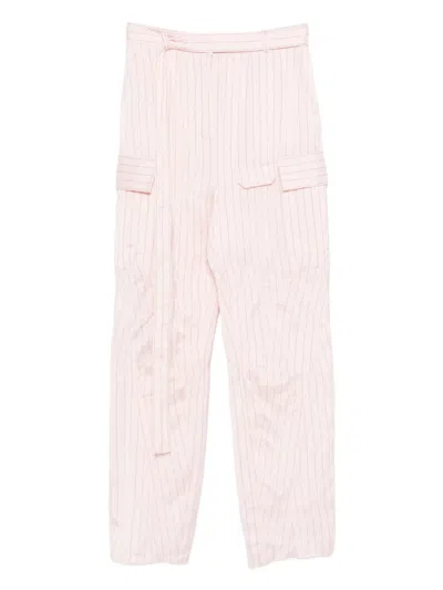 Ferragamo Pinstripe-pattern Cargo-pocket Trousers In Pink